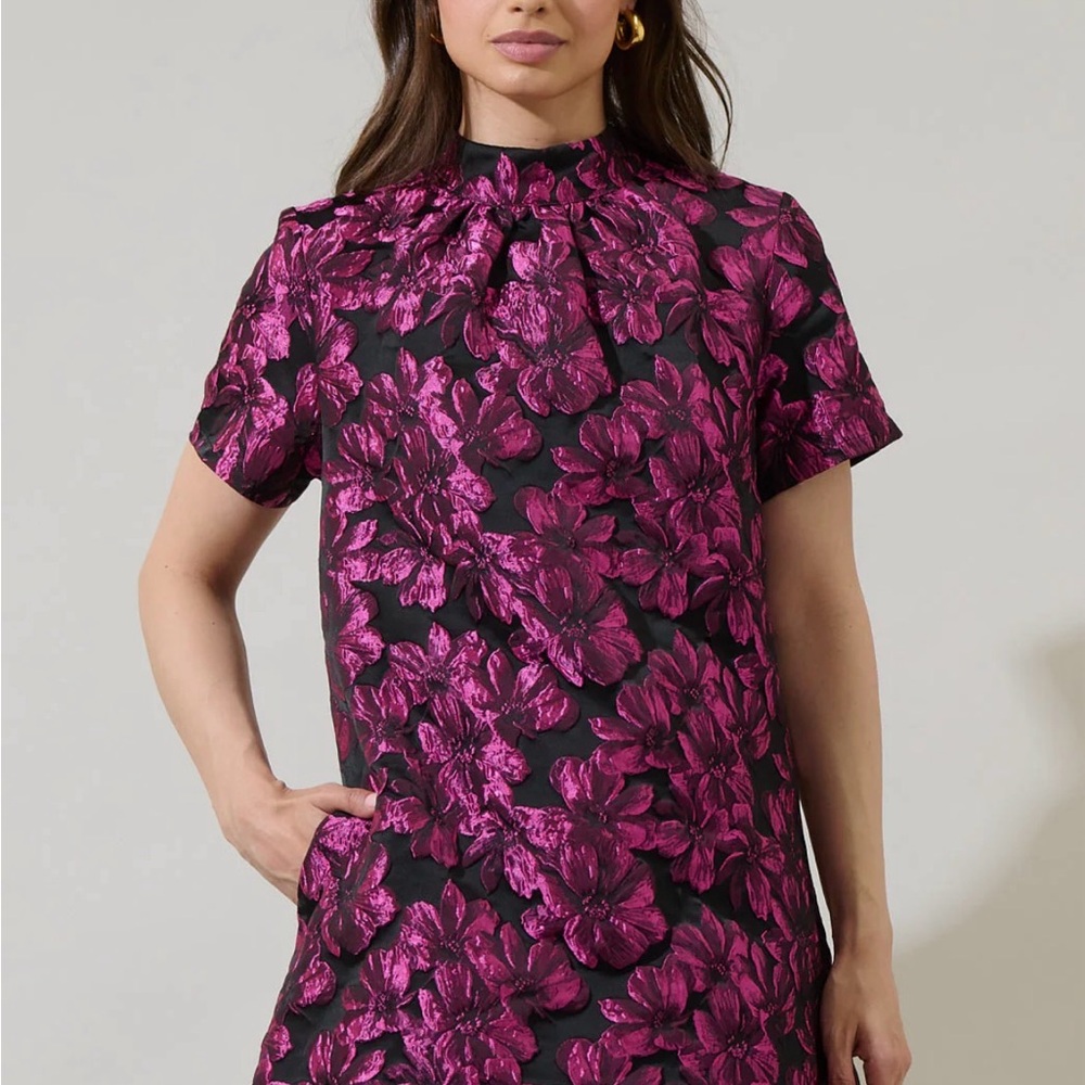 Sugarlips Bethan Jacquard Floral Nova Back Bow Tie Mini Dress